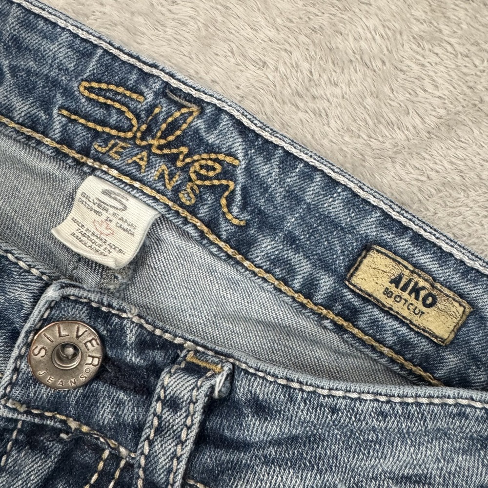 Silver Jeans Womens W28 L31 Blue Aiko Bootcut Whiskered Thick Stitch Western - Picture 4 of 16